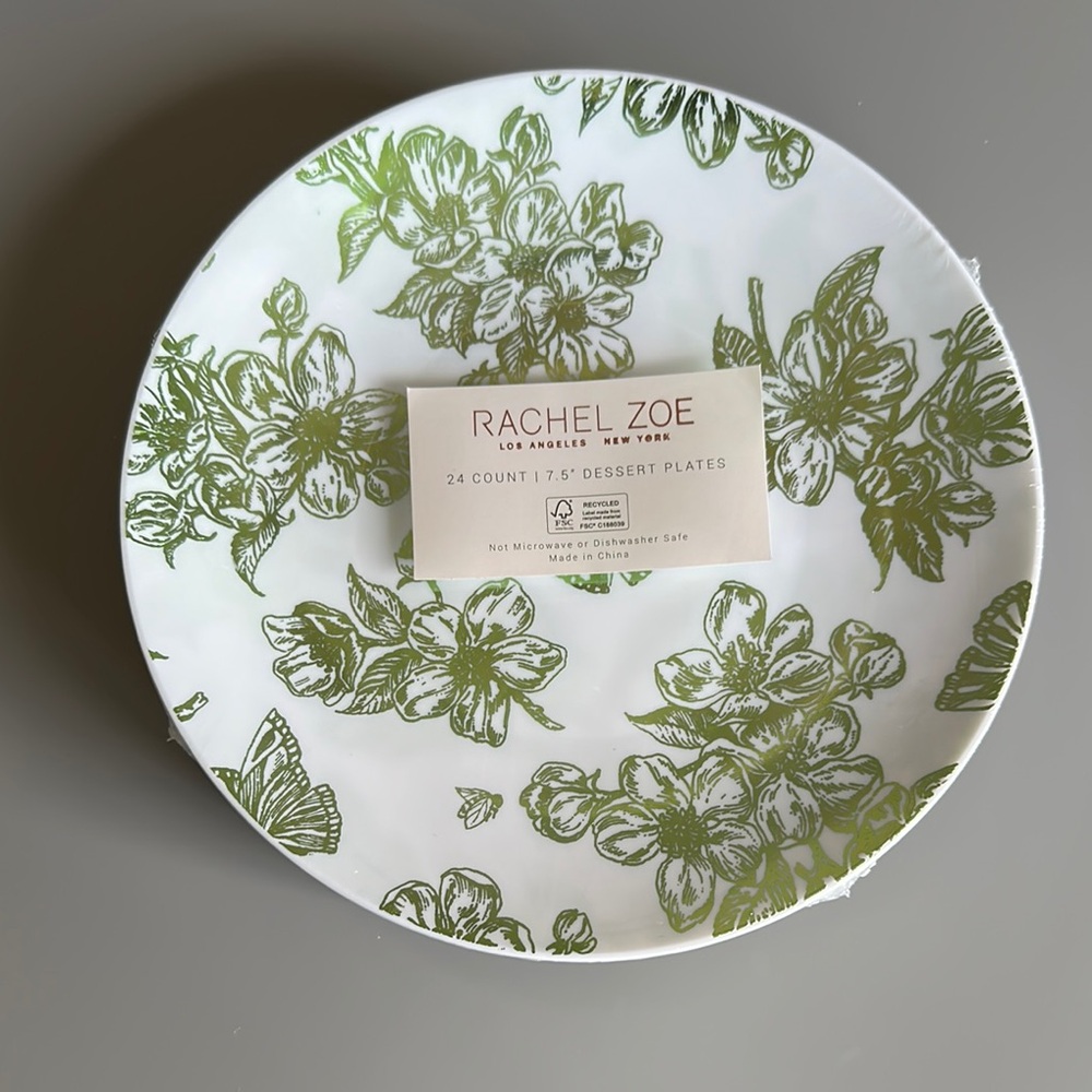 NWT Rachel Zoe Green Floral Dessert Plates 24count
